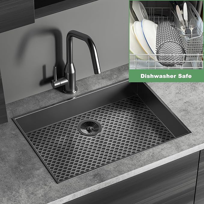 Sink Protectors for Kitchen Sink - Large 28.4"x 15" with Rear Drain Hole Heat Resistant Easy Clean Non-slip Silicone Kitchens Sinks Mat for Bottom of Kitchen Sinks Stainless Steel(Grey)-72x38CM