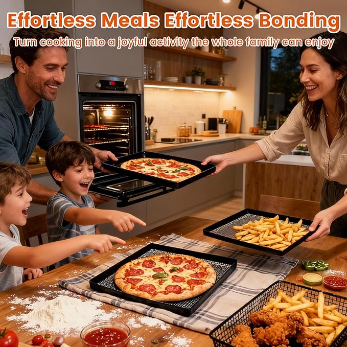 Professional-Grade 1-Pack PTFE Mesh Oven Baskets, 11.5x13.5x1 Inch Non-Stick Solid Oven Trays for Commercial Kitchens & High-Volume Cooking