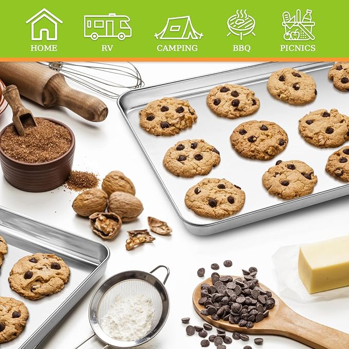Quarter Sheet Pan Set of 4, CEKEE Stainless Steel Baking Sheet & Cookie Sheets for Baking, Baking Sheet Pan Oven Tray, Heavy Duty & Easy Clean Baking Pans Set - Size 12 x 10 x 0.98 Inch