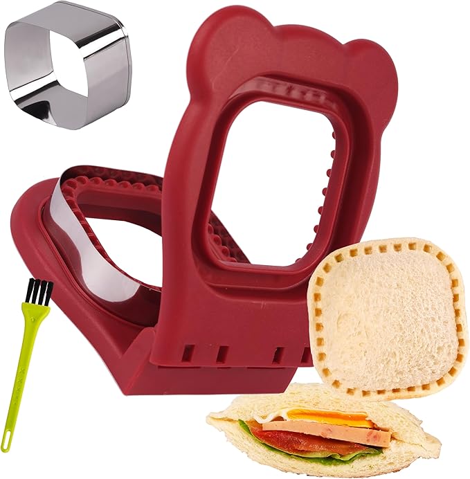 LEPCY Uncrustables Sandwich Maker Sealer Cutter, Crustless Sandwich Cutter, PB&J Uncrustable Maker - Color Dark Red, Square Shape