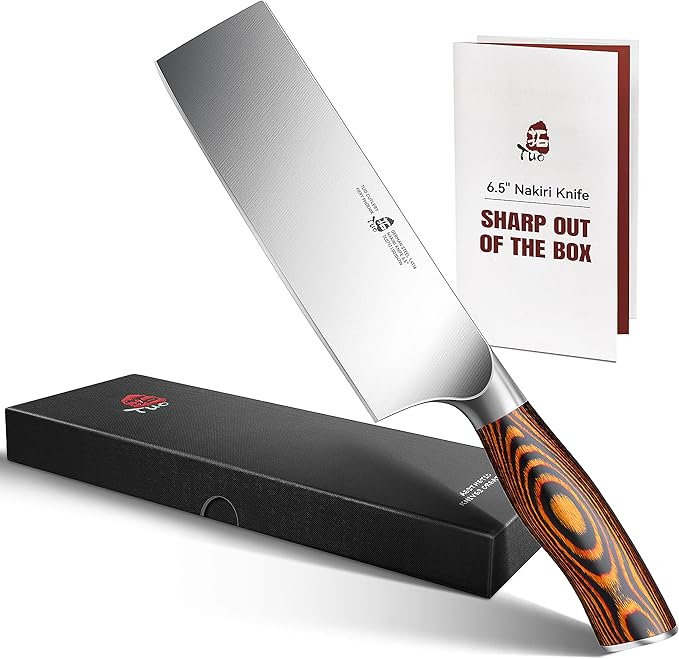 TUO Nakiri Knife 6.5" Japanese Vegetable Cleaver, Chef Knife for Kitchen Vegetable Chopping, German High Carbon Stainless Steel, Ergo Pakkawood Handle
