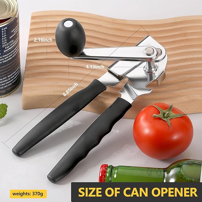 Commercial Heavy Duty Manual Can Opener for Seniors & Arthritis, Stainless Steel with Magnetic Lid Lifter, Smooth Edge Safe Cut, Open for Large Cans, Kitchen & Camping & Commercial with Bottle Opener