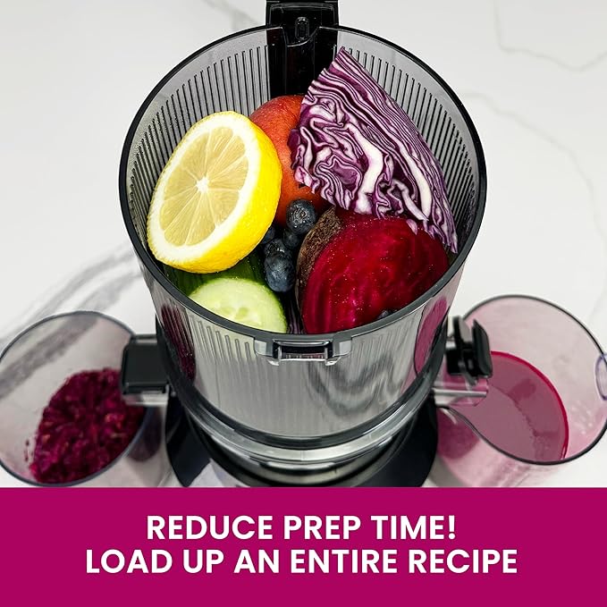 Omega Cold Press Juicer – Slow Masticating Hands Free Juicer Machine for Vegetables and Fruits with Wide Mouth Hopper for Whole Recipe Batch Juicing, Time Saving Series, Easy to Clean, 150-Watt Motor