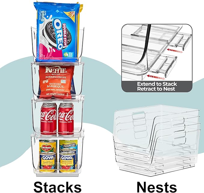 Sorbus Stackable Storage Bins Open Front, Clear Stackable Storage Bins, Pantry Bins for Storage and Organization, Acrylic Stackable Bins for Kitchen, Clear Pantry Organizer Bins (Medium 6 Pack)