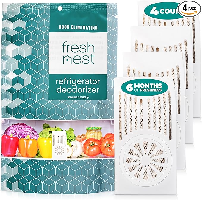 Refrigerator Deodorizer with Zeolites (4-Pack) - Odor Eliminator for Fridge & Freezer - Outshines Baking Soda and Bamboo Charcoal Bags - Long-Lasting, & Safe