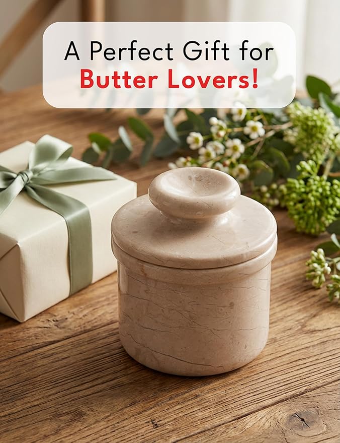 Radicaln Marble Butter Keeper 4.25'' Inches Verona Handmade French Butter Holder For Kitchen Counter Decor Ideal Butter Crock For Counter With Water & Butter Crock For Kitchen
