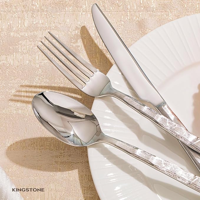KINGSTONE Silverware Set, 40-Piece 18/10 Stainless Steel Brushed Handle Flatware Cutlery Set, for Kitchen, Home, Party, Wedding Gift, Rust Resistant and Dishwasher Safe
