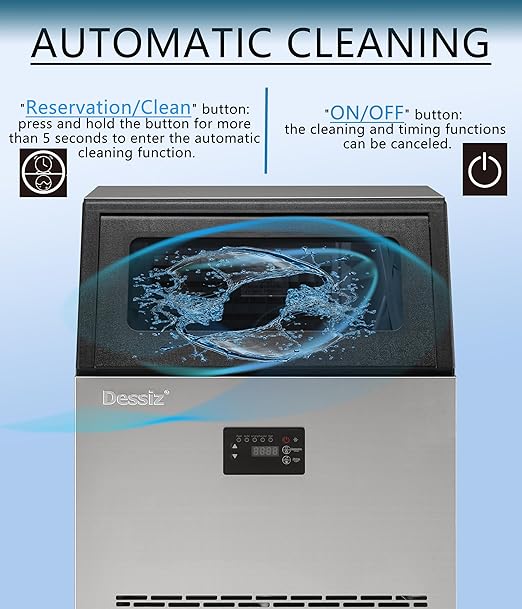 Dessiz Commercial Ice Maker Machine, 130lbs/24H Stainless Steel Under Counter ice Machine with 40lbs Ice Storage Capacity, Freestanding Ice Maker.