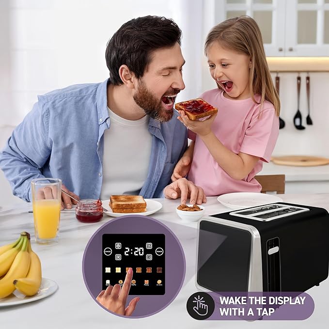 Inspirex Touch Screen Toaster - 2 Extra Wide Slots - 5 Bread Types and 6 Browning Levels - Defrost, Reheat, Favorite, & Single Slot Modes - For Toast, Bagels, & Waffles – Black