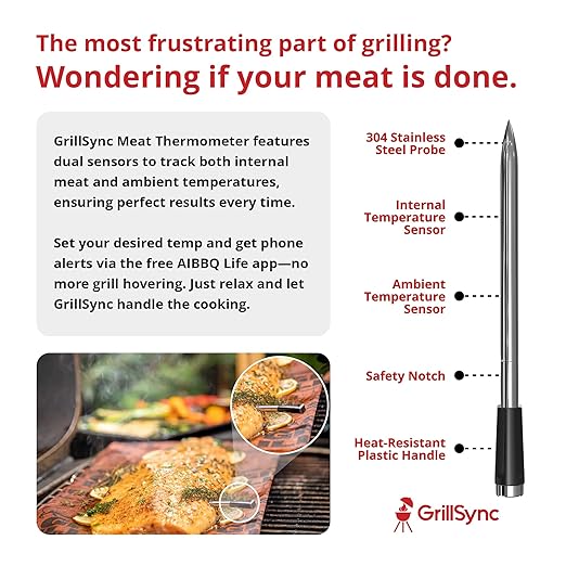 Grill Sync Digital Meat Thermometer Digital Wireless Dual Sensor Bluetooth BBQ Thermometer for Grill, Cooking Smoking, Oven Waterproof Meat Probe with USB-C Charging Case, App-Controlled, 165FT Range