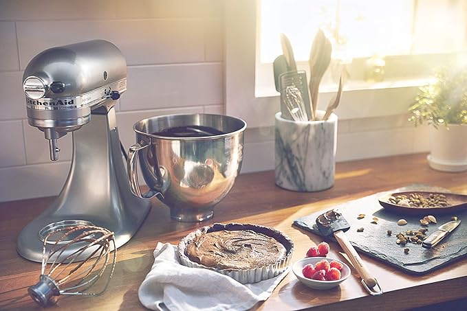 KitchenAid Artisan Series 5 Quart Tilt Head Stand Mixer with Pouring Shield KSM150PS, Contour Silver, Zinc