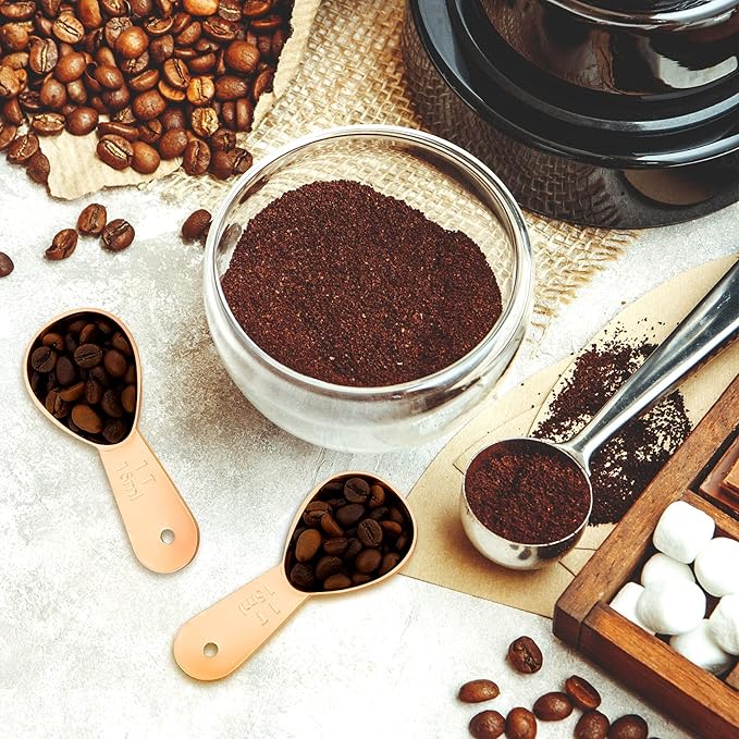 Patelai 3 Pieces Coffee Scoop Tablespoon Measuring Spoons Stainless Steel Coffee Scoops Short Handle Tablespoon for Tea Sugar Kitchen Gifts(15 ml,Rose Gold)