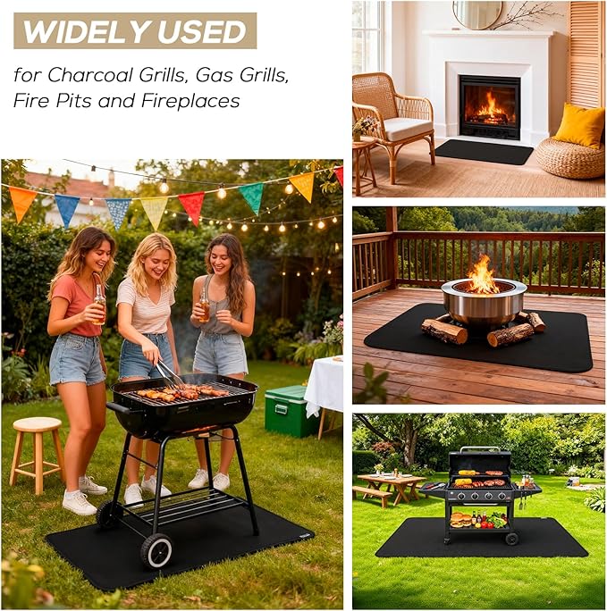 30 x 48inch Grill Mat for Outdoor Grill,Double-Sided Fireproof Grill Pad,Perfect for Outdoor Barbecue Spots,Fireproof, Waterproof, and Oilproof BBQ Protector for Decks and Patios