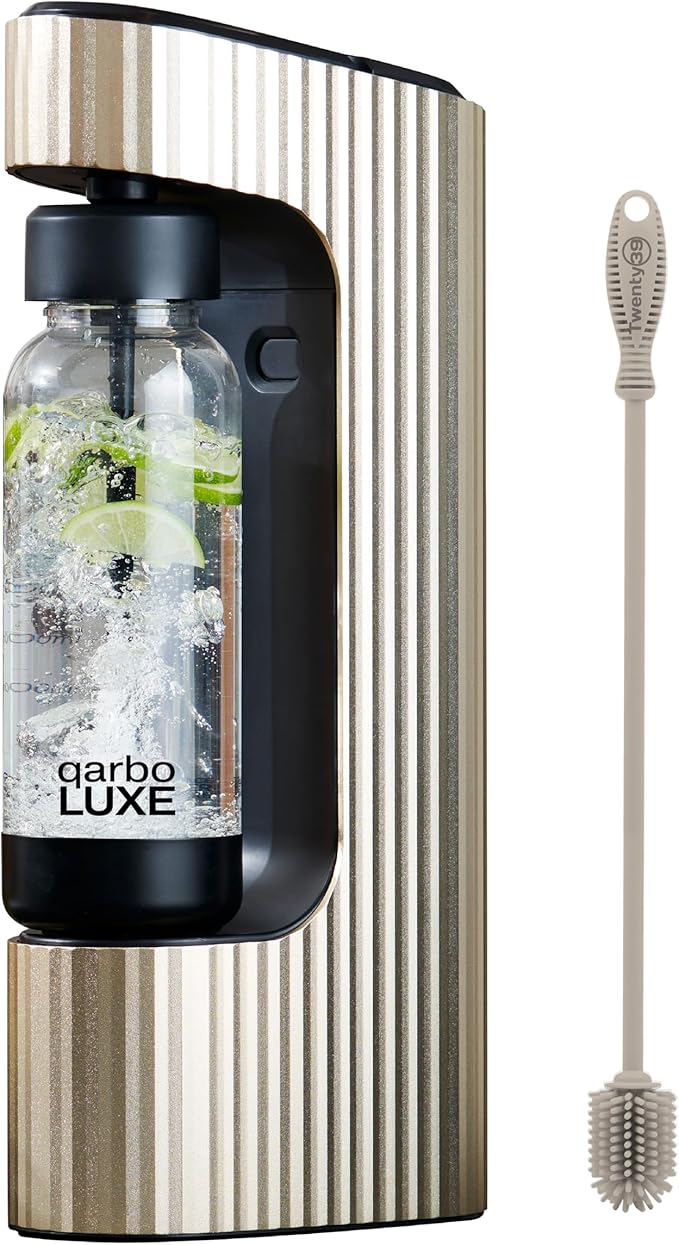 Twenty39 qarbo LUXE Premium Sparkling Water & Beverage Maker – Anodised Aluminium, Carbonates Any Drink includes 3 bottles caps (cylinder not included)