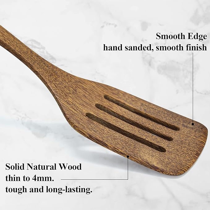 4 Pack Wooden Spatula for Cooking, Non-stick Turner Acacia Wood Spatula for Kitchen Use, Handmade Non-Toxic Cooking Spatula Set for Kitchen Gifts, Ideal Cookware Utensils for Cooking Eggs, Fish