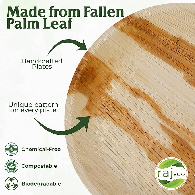 Raj Disposable Palm Leaf Bowls (100 Count, 4" Bowls) Strong Bowl Like Bamboo Party Bowl - Decorative Compostable Tableware for Lunch, Dinner, Birthday, Outdoor, BBQ, Picnic, Parties