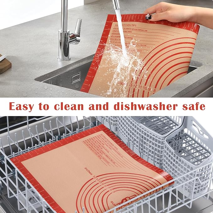 Non-slip Silicone Pastry Mat Extra Large with Measurements 36''By 24'' for Baking Mat, Counter/Dough Rolling/Oven Liner/Fondant/Pie Crust（Red）