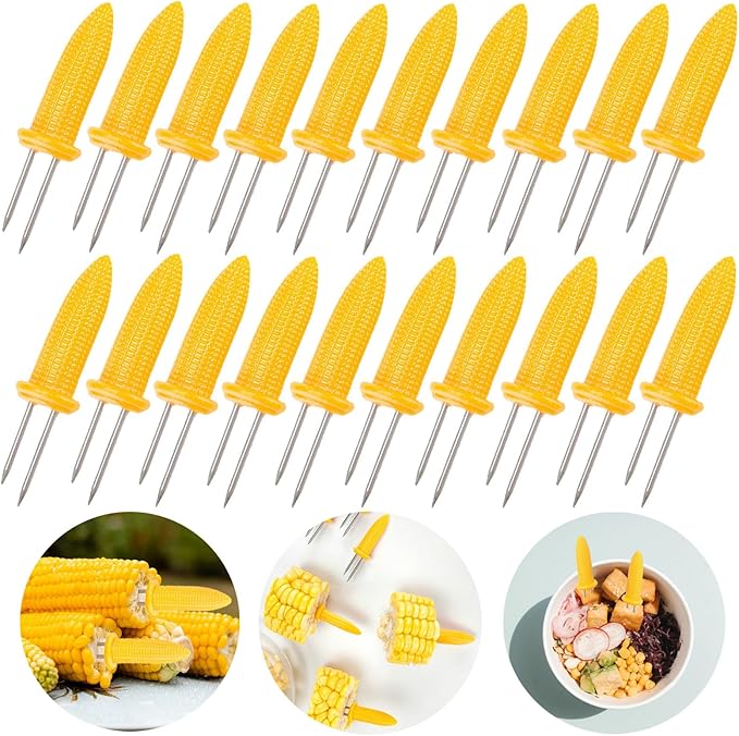 20 Pack 3.54 Inch Large Corn Holders, Stainless Steel Corn on The Cob Holders, Corn on The Grill, Corn on The Cob Skewers with Storage Box for Outdoor BBQ Cooking, A-005