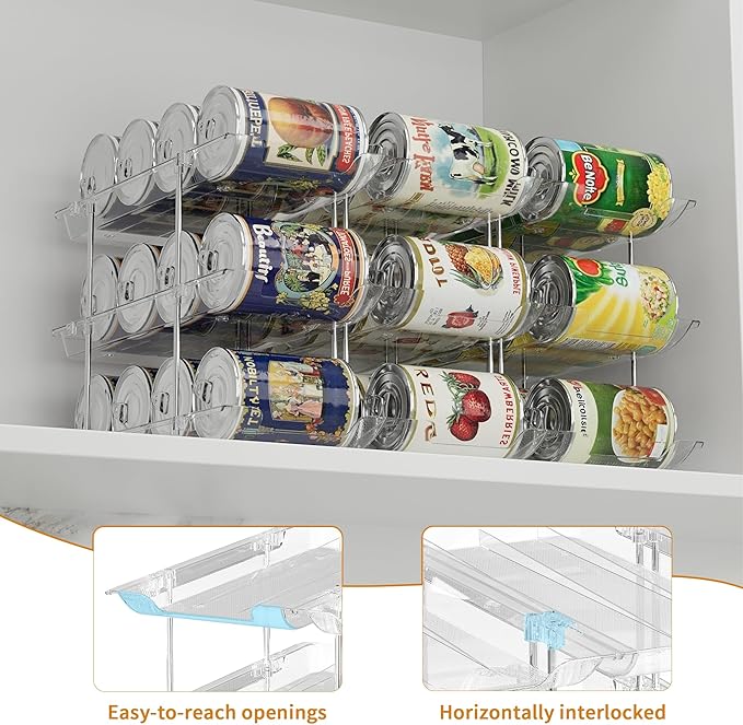 LXLXXL Can Organizer For Pantry Canned Food Goods Organizer For Cabinet Clear Automatic Rolling Can Storage Organizer Pantry Holders Rack, Holds Up to 48 Cans