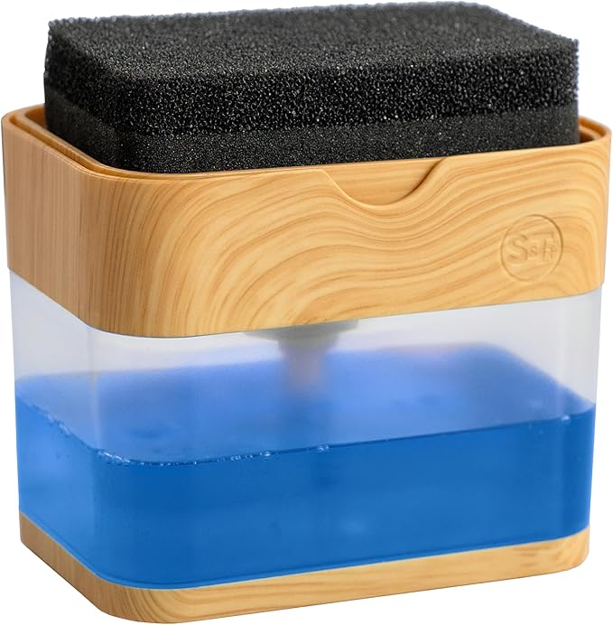 S&T INC. Dish Drying Mat 18" x 30" Black and Dish Soap Dispenser Bamboo Bundle