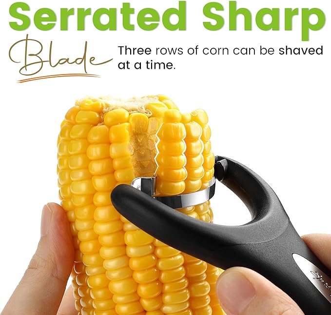 Spring Chef Stainless Steel Corn Peeler – Corn on the Cob Stripper Tool – Durable & Efficient Kernel Remover Tool – Easy to Use Kernel Cutter - Dishwasher Safe Kitchen Gadget - Set of 2 - Black
