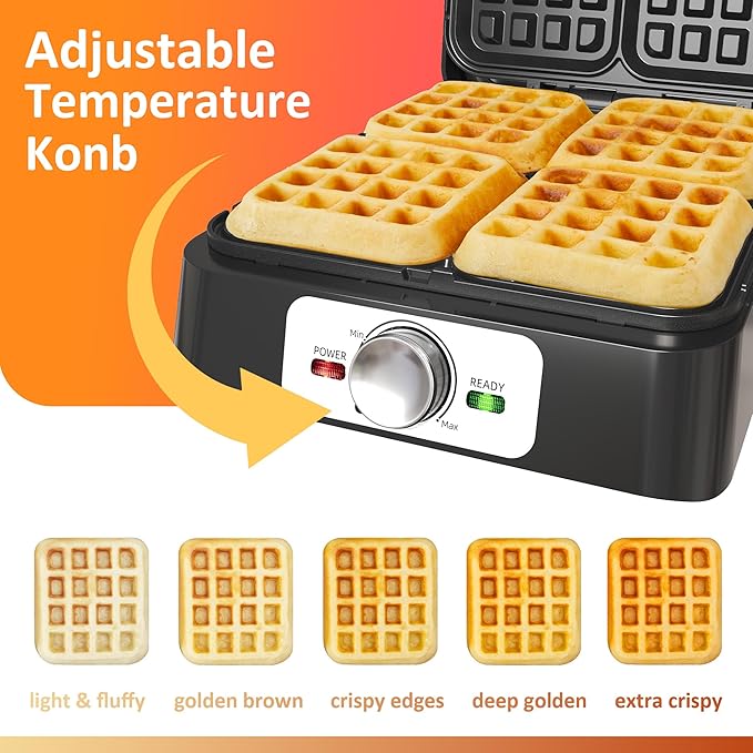 Sunvivi 4 Slices Waffle Maker: Electric Waffle Iron with Adjustable Temperature Control, Nonstick Waffle Machine with Indicator Light, Easy to Clean, Ideal for Kids and Families, Silver
