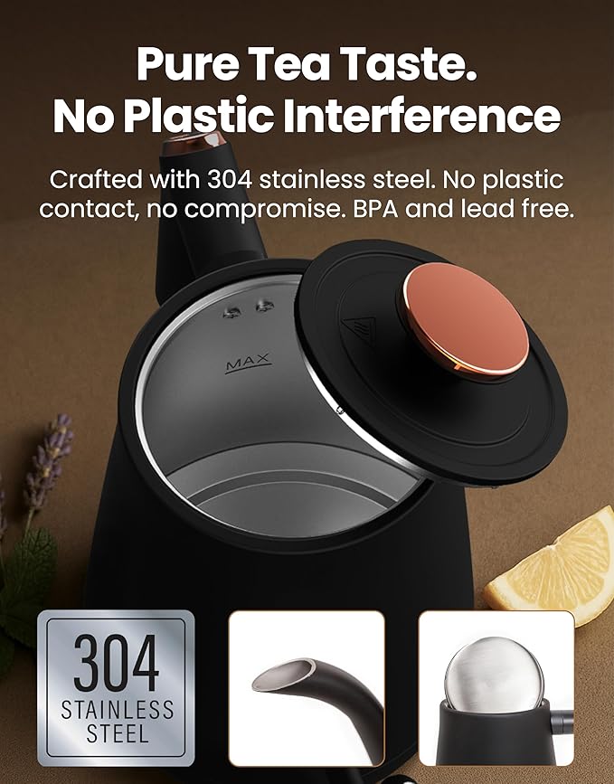 Vianté Electric Gooseneck Kettle with Precise Temperature Control. Pour Over Coffee & Tea Kettle. Boil-Dry Protection & Keep Warm Function. Stainless Steel, BPA-Free. Includes #2 Filters. 0.8L