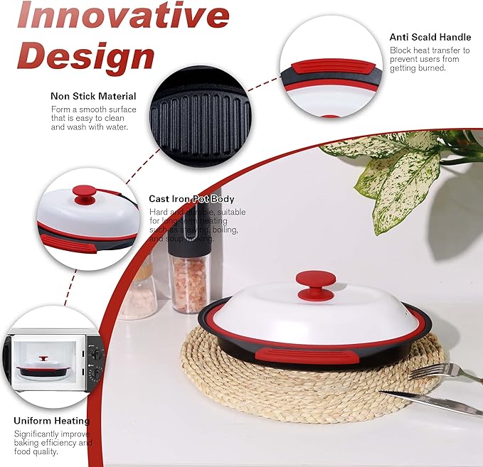 Microwave Grill Pan with Cover - Bacon Cooker, Crisper & Grilled Cheese Maker, Microwave Cookware,Dishwasher Safe for Easy Clean, Safe for Family,Dorms,Office,RV Essential