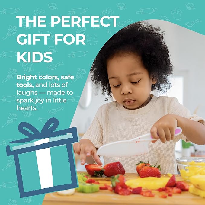 Tovla Jr Kid Safe Knife Gift Set for Real Cooking | Toddler Kitchen Knives | Montessori STEM Cooking Tools | Kids Chef Knives and Utensils | BPA Free Dishwasher Safe | Birthday Gift Ages 4 to 12