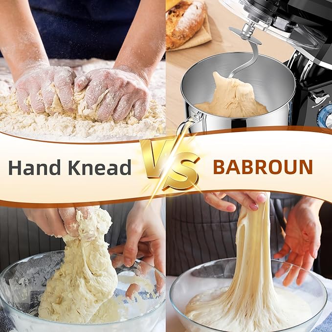 Dough Mixer 8.45 QT Electric Mixer - 660W 6 Speed Large Capacity Kitchen Stand Mixer with Whisk Dough Hook Mixing Beater Household Food Mixer for Baking Cakes Cookie Bread Salad