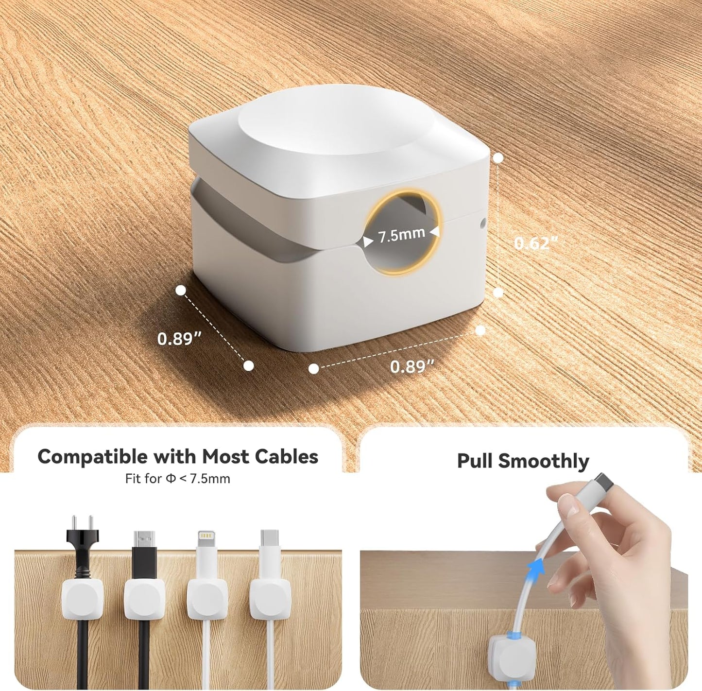 Rotatable Cord Organizer, Enhanced Spring Cable Clips, Strong Adhesive Cable Management, Desk Cord Holder for Nightstand, Office Accessories and Car (8*White)