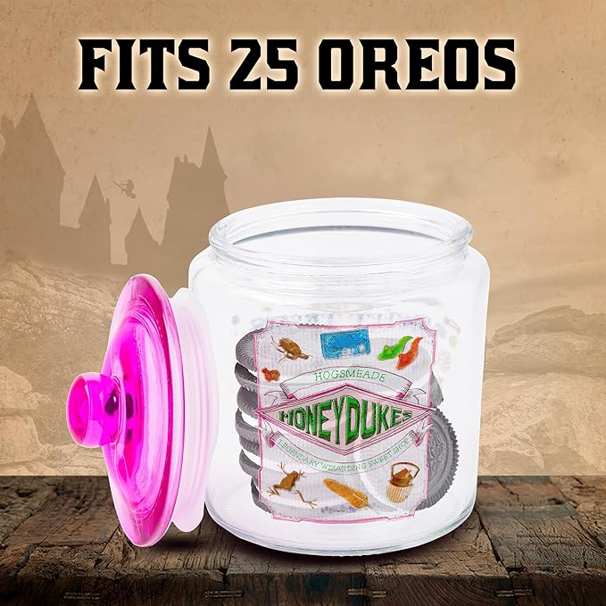 Silver Buffalo Harry Potter Hogsmeade Honeydukes Treats Glass Cookie Snack Candy Jar With Lid (Small)