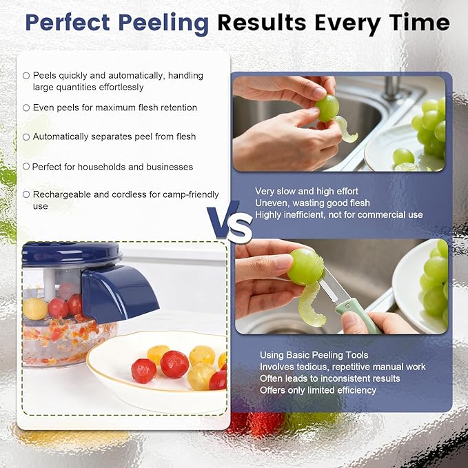 Automatic Grape Peeler Machine, Electric Garlic Peeler & Cherry Tomato Skin Remover Tool for Small Fruits, Efficient Peeling Kitchen Gadget for Home Use (Blue)