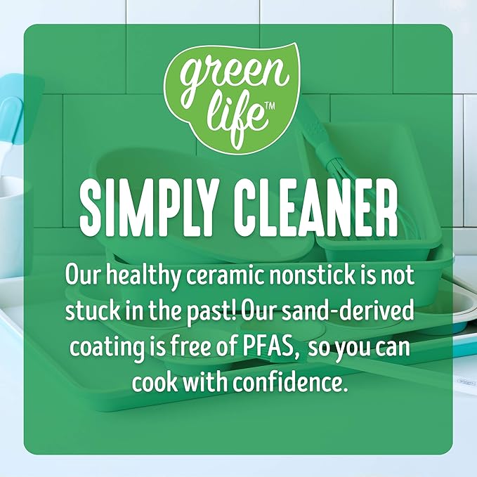 GreenLife Cooking Tools and Utensils, 5 Piece Nylon and Silicone Baking Set with Spatulas Wisk and Brush, Dishwasher Safe, Turquoise