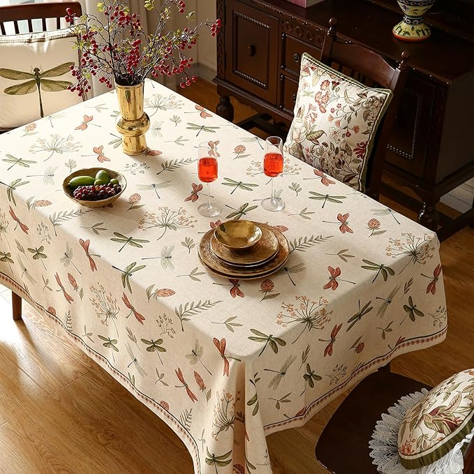 ISAENNE Designer Floral Linen Extra Long Rectangle Table Cloth,French Off White Elegant Tablecloth,Washable Home Decor Tablecloths for Dining Thanksgiving Kitchen Christmas,67"*118"-Grace B