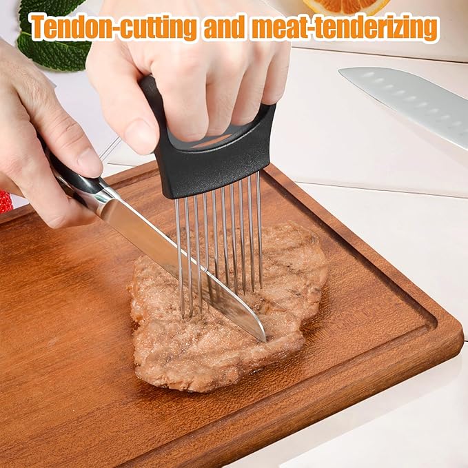 Onion Holder for Slicing - Stainless Steel Onion Slicer & Vegetable Holder Cutting Tool for Onions, Tomatoes, Avocados, Eggs, Lemon, Potatos | Multi-Use Kitchen Utensil
