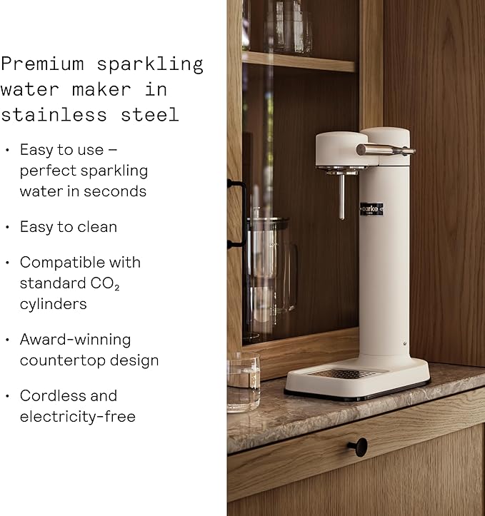 Aarke Carbonator lll, Sparkling & Carbonation Water Machine, Stainless Steel with PET BPA-Free Reusable Bottle Volume 1L/34 fl oz (Matte White)