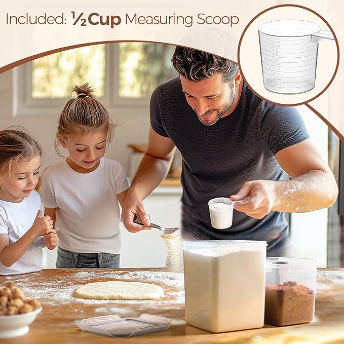ComSaf Flour Sugar Storage Containers Set of 3 (5.2L/5.5Qt) (2.5L/2.6Qt*2), Large Airtight Food Storage Containers with Lids, Plastic Canisters Sets for Kitchen, Pantry Organizers for Rice and Baking