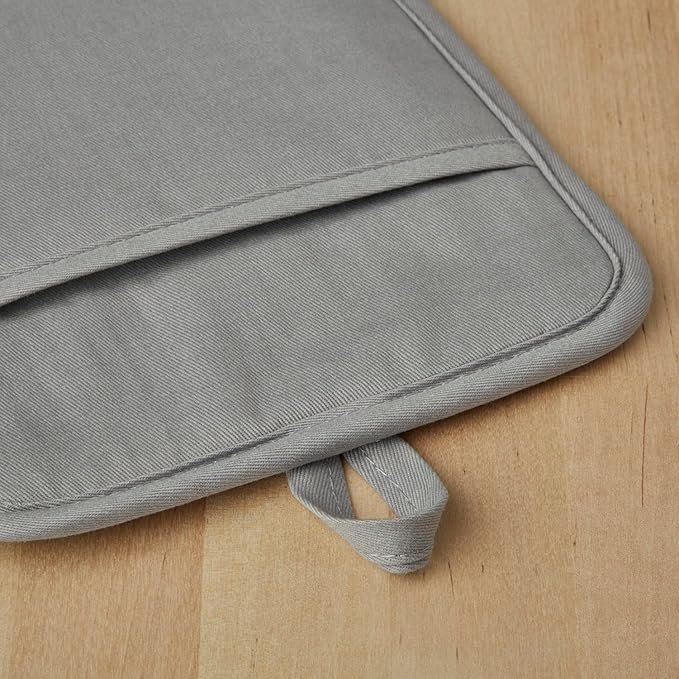 KitchenAid Ribbed Soft Silicone Oven Mitt Set, 7"x13", Grey 2 Count & Ribbed Soft Silicone Water Resistant Pot Holder Set, Grey, 2 Piece Set
