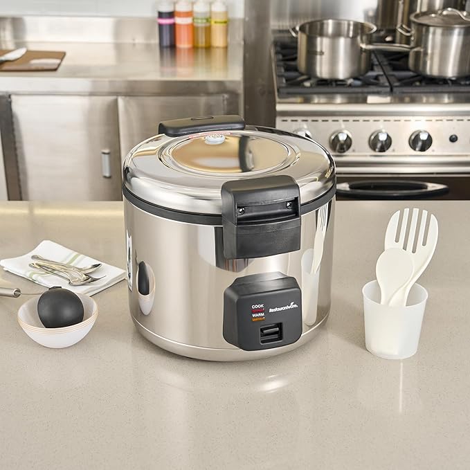 Restaurantware Commercial Rice Cooker 70 Cup Heavy-Duty Steel Industrial Rice Warmer With Nonstick Interior Black Ideal For Catering And Buffet Use
