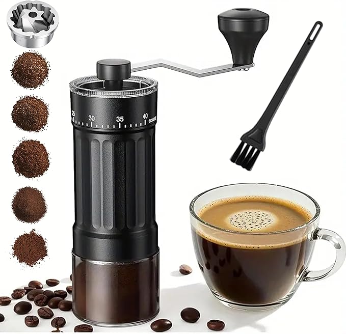 Manual Coffee Grinder - Burr Coffee Grinder With Ceramics Burr For Espresso, v60, 40 Adjustable Settings, Pour over Coffee Dripper, Espresso Grinder For Home Use and Camping Travel, With Hand Crank