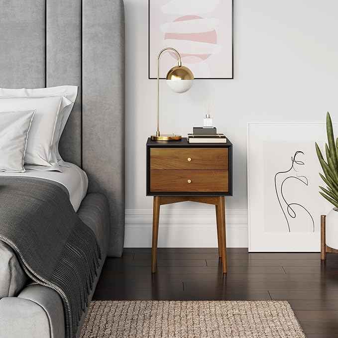 Nathan James Harper Modern Nightstand Side Accent or End Table with Storage Drawer, 1, Black/Brown