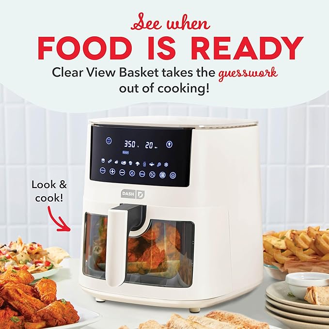 Dash Clear View Digital Air Fryer - Has AirCrisp® Technology - For Family-Sized Meals - Digital Touchscreen & Extra-Large Crisper Drawer - 7 Quarts - Cream