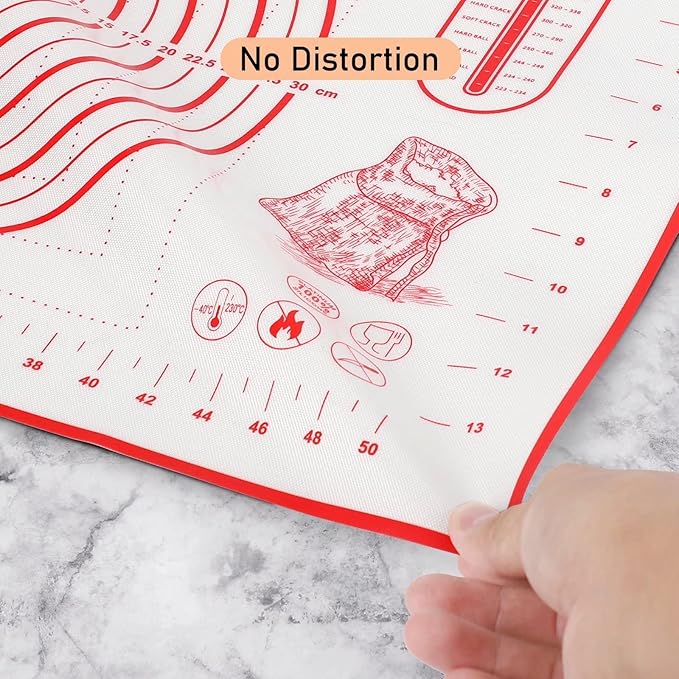 Silicone Pastry Baking Mat Dough - 16x24Inch Large Non Stick Slip Cookie Bread Rolling Mats Sheet, Kitchen Counter Kneading Cooking Board Pad Matt with Measurement for Pie Pizza Cookies Fondant Making
