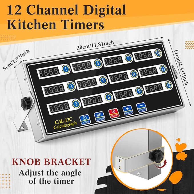 Relaxweex 2 Pack Commercial 12 Channel Digital Kitchen Timer, Multi-Countdown Timer with Loud Alarm & Large LCD Display, Wall Mount or Countertop for Restaurant, Fry Station, Baking & Lab Use