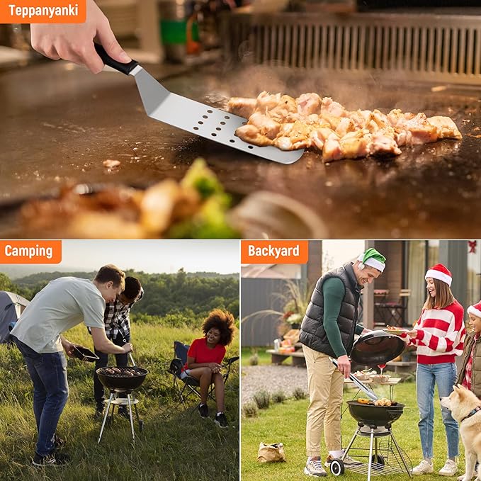 Griddle Accessries Kit, 20Pcs Stainless Steel Metal Spatula Set, Grill BBQ Spatula Utensils Set with Storage Bag, Professional Grill Spatula Set for Men Women Outdoor BBQ & Camping