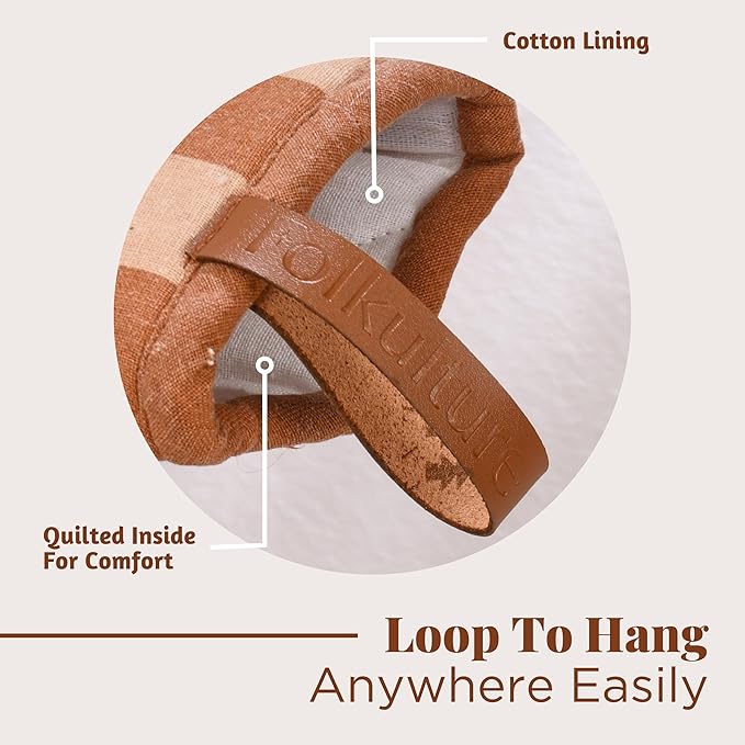 Folkulture Oven Mitts - Set of 2 (5.75"x9") | Oven Mitts with Hanging Loop for Cooking Gifts for Women, Kitchen Decor| 100% Cotton, Silicone Heat Resistant Mini Mitts for Mom