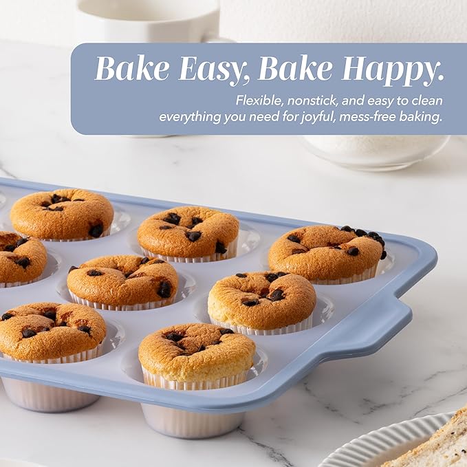 COOK WITH COLOR 17 Pc. Silicone Baking Pan Set - Non-Stick & Easy Clean Silicone Muffin Pans for Baking with Sturdy Metal Frame for Stability, Flexible Cake Molds, Includes Measuring Cups and Spoons