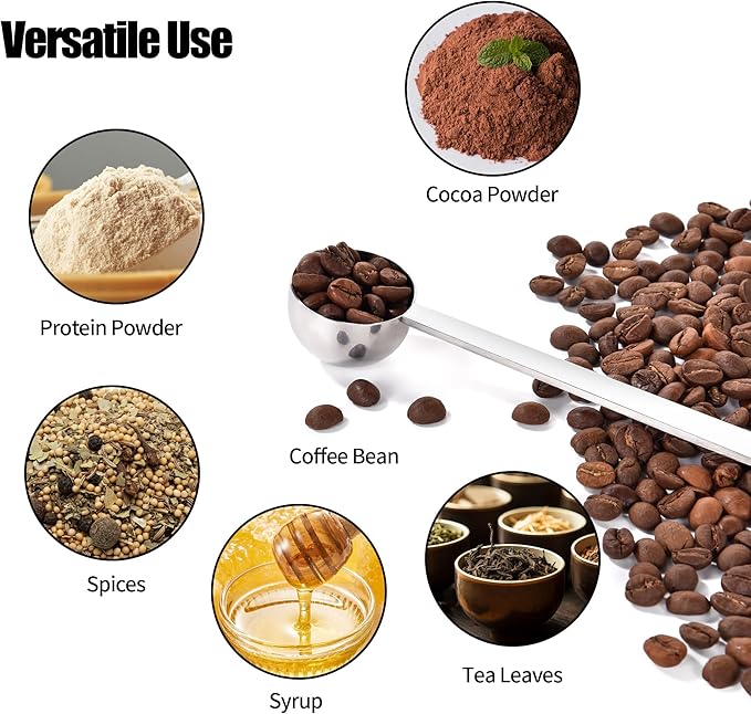 18/8 Stainless Steel Coffee Scoop, Doosu Food-Grade Metal Measuring Spoon with 4.3in Long Handle, Tablespoon Scooper for Coffee Beans, Ground Coffee, Espresso, Protein Powders, Tea, Sugar (1 Tbsp)