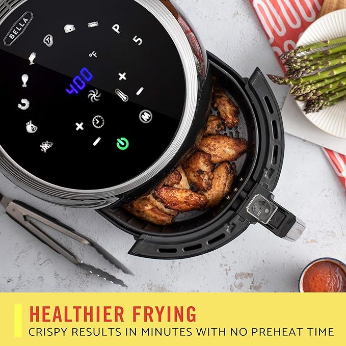 BELLA (14679) 5.3 Quart Air Convection Fryer, Black, black 5.3qt